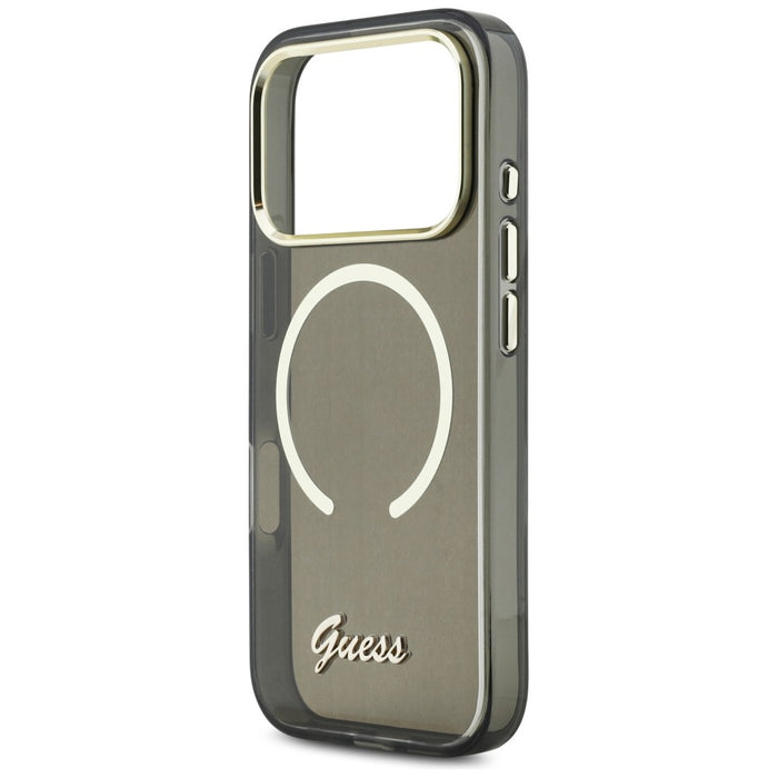 Метален калъф Guess IML Script MagSafe за iPhone 17 Pro - черен