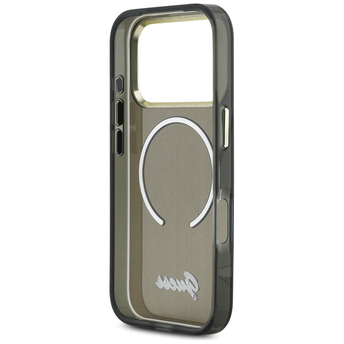 Метален калъф Guess IML Script MagSafe за iPhone 17 Pro - черен