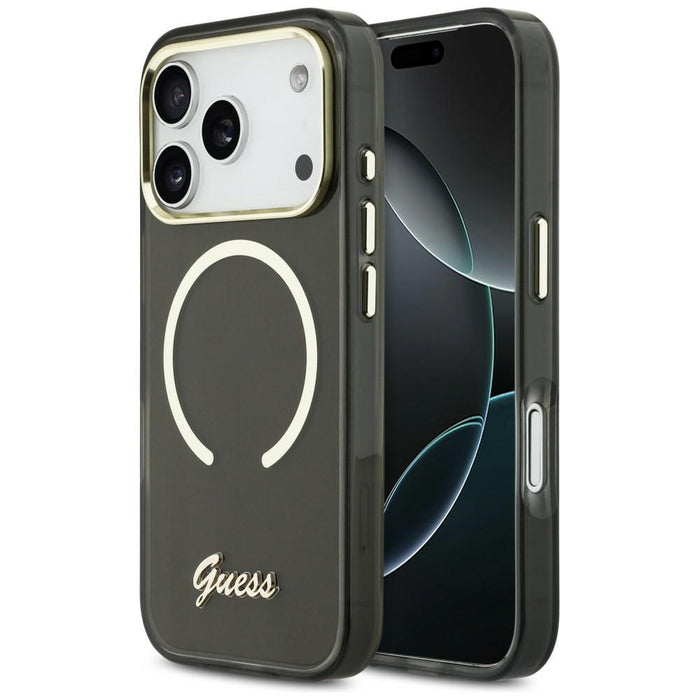 Калъф Guess IML Script Metal MagSafe за iPhone 17 Pro Max - черен