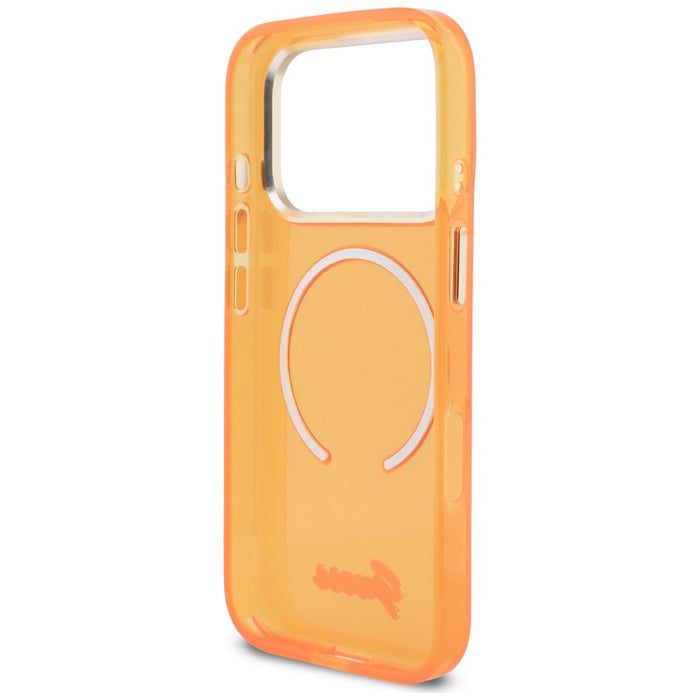 Метален калъф Guess IML Script MagSafe за iPhone 17 Pro - оранжев