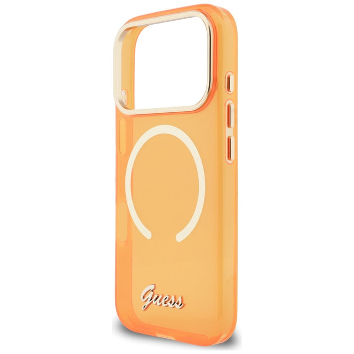Метален калъф Guess IML Script MagSafe за iPhone 17 Pro - оранжев