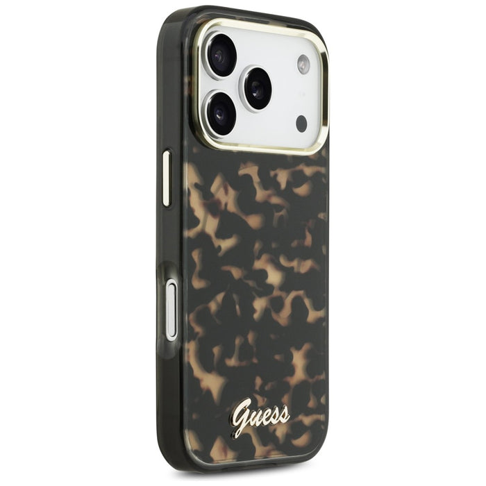 Метален калъф Guess IML Script MagSafe за iPhone 17 Pro - черен и кафяв