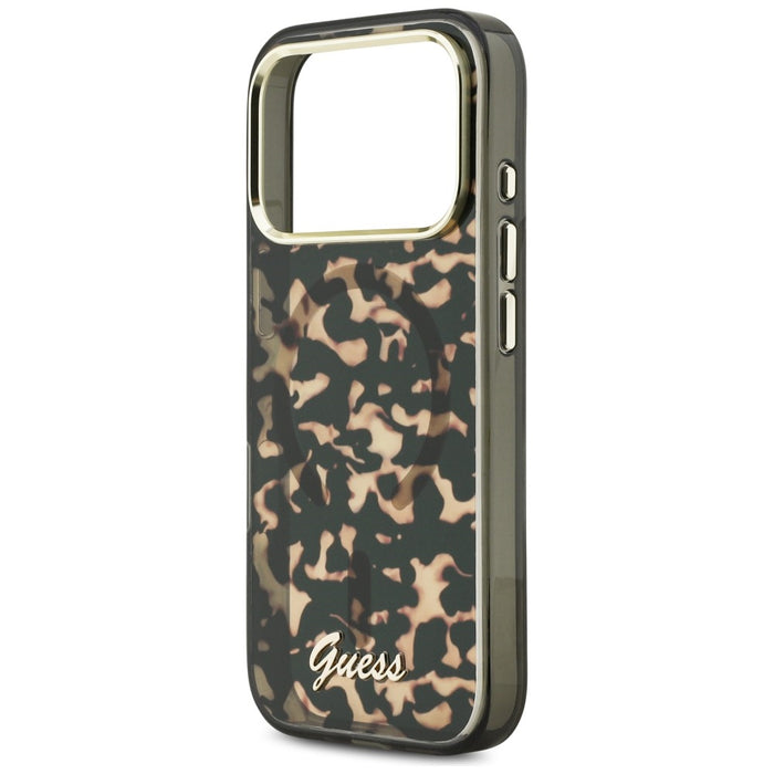 Метален калъф Guess IML Script MagSafe за iPhone 17 Pro - черен и кафяв