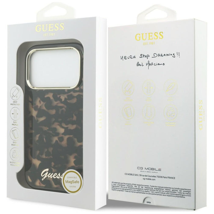 Метален калъф Guess IML Script MagSafe за iPhone 17 Pro - черен и кафяв