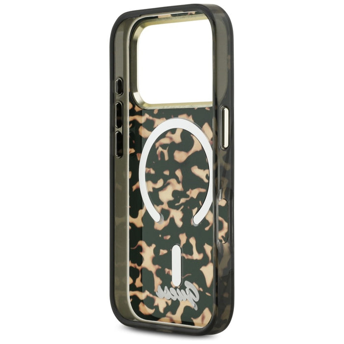 Метален калъф Guess IML Script MagSafe за iPhone 17 Pro - черен и кафяв