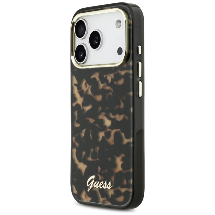 Метален калъф Guess IML Script MagSafe за iPhone 17 Pro - черен и кафяв