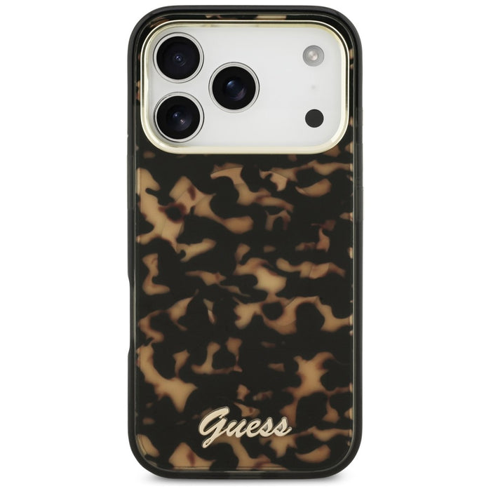 Метален калъф Guess IML Script MagSafe за iPhone 17 Pro - черен и кафяв