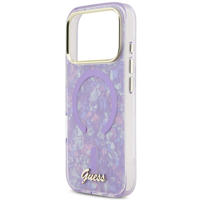 Калъф Guess IML Shell Script Metal MagSafe за iPhone 17 Pro Max - лилав