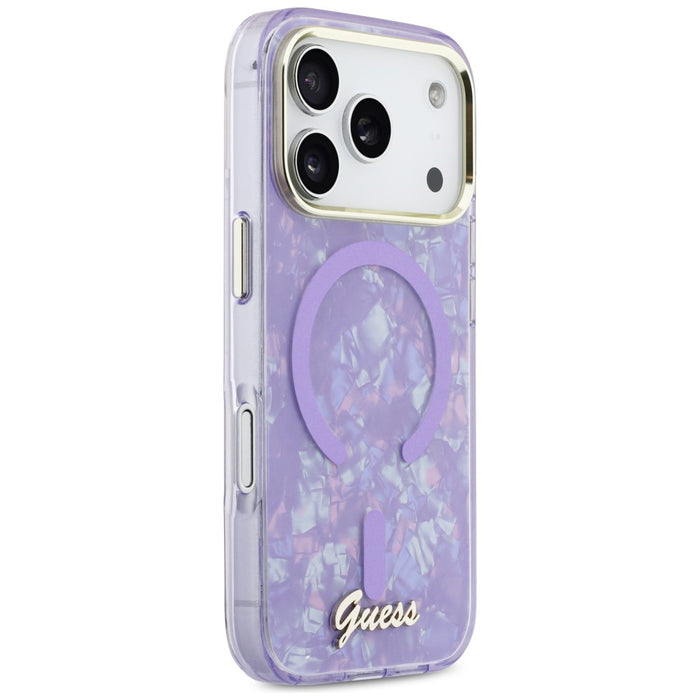 Калъф Guess IML Shell Script Metal MagSafe за iPhone 17 Pro Max - лилав
