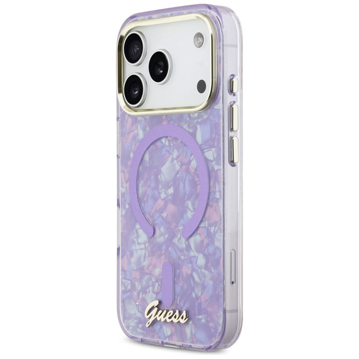 Калъф Guess IML Shell Script Metal MagSafe за iPhone 17 Pro Max - лилав