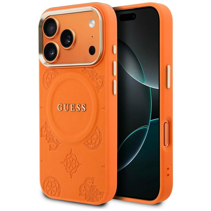 Калъф Guess Peony Hot Stamp MagSafe за iPhone 17 Pro - оранжев