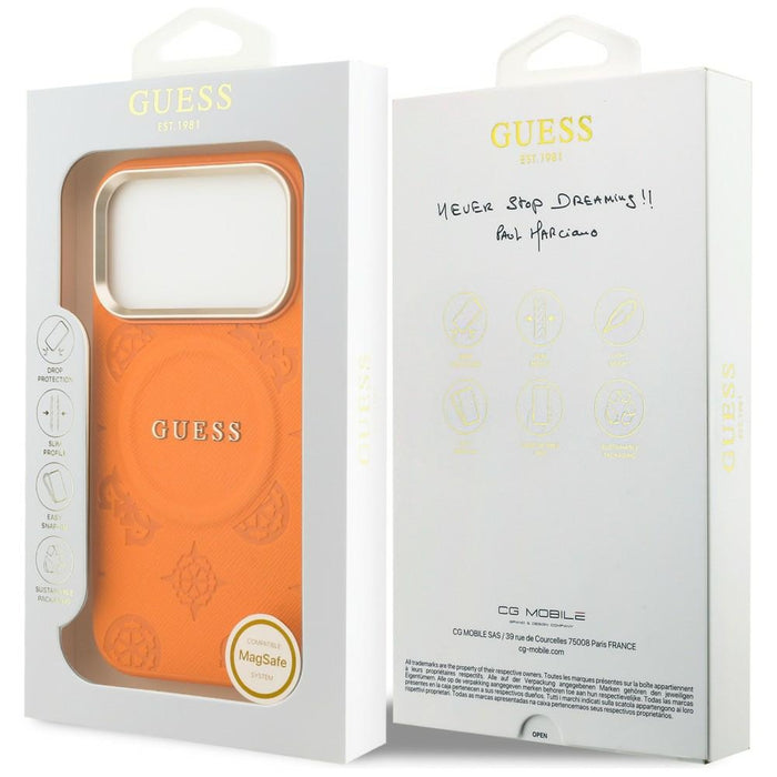 Калъф Guess Peony Hot Stamp MagSafe за iPhone 17 Pro - оранжев