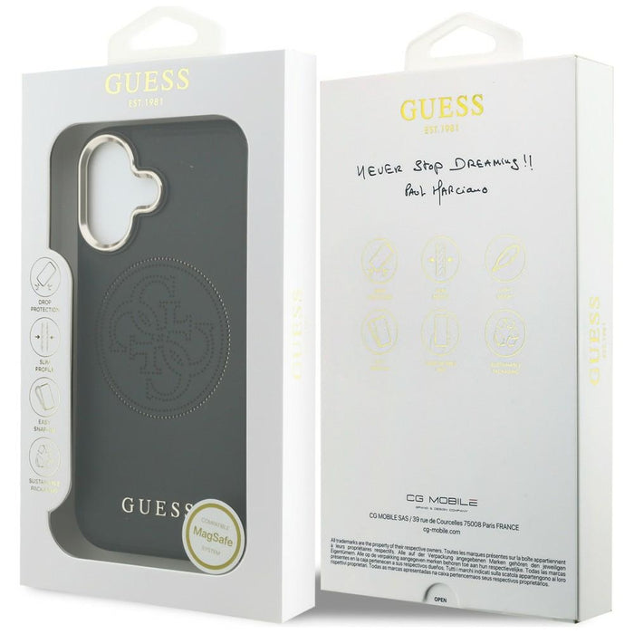Перфориран калъф Guess 4G MagSafe за iPhone 17 - черен