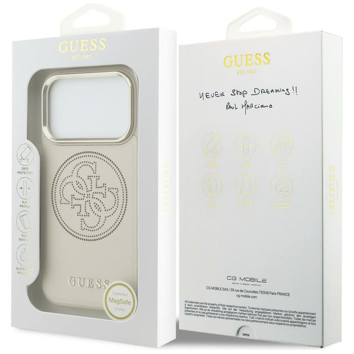Перфориран калъф Guess 4G MagSafe за iPhone 17 Pro - бежов