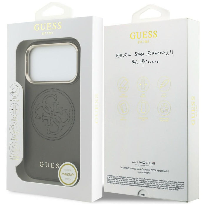 Перфориран калъф Guess 4G MagSafe за iPhone 17 Pro - кафяв