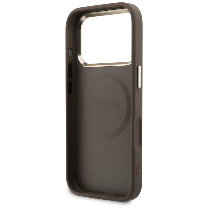 Перфориран калъф Guess 4G MagSafe за iPhone 17 Pro - кафяв