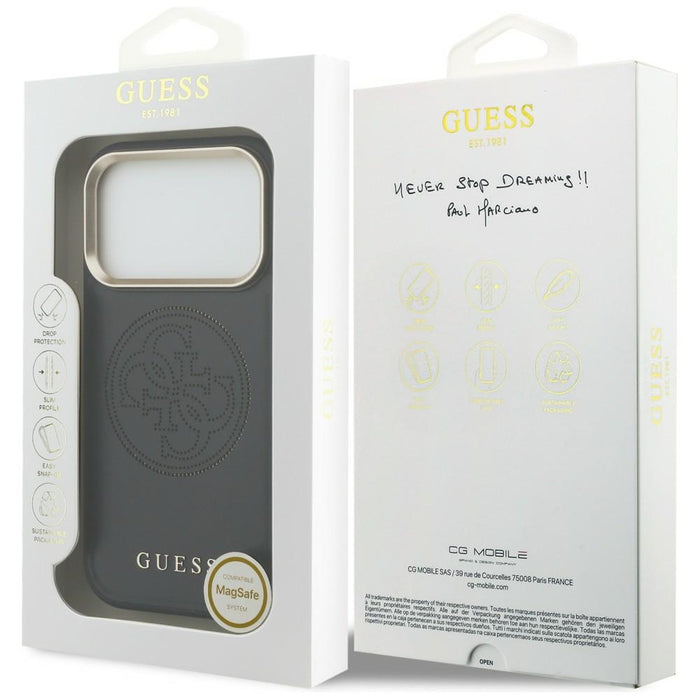 Перфориран калъф Guess 4G MagSafe за iPhone 17 Pro - черен