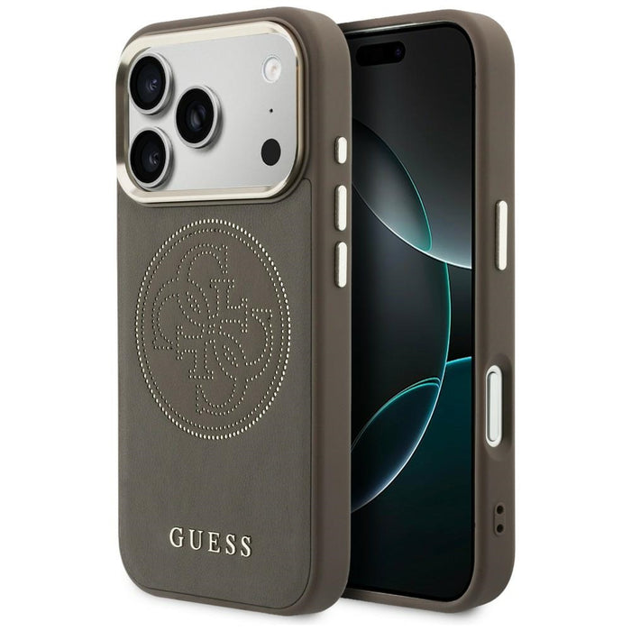 Guess Перфориран 4G MagSafe калъф за iPhone 17 Pro Max - кафяв