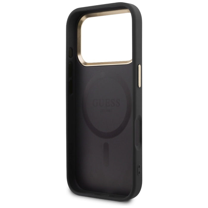 Перфориран калъф Guess 4G MagSafe за iPhone 17 Pro Max - черен