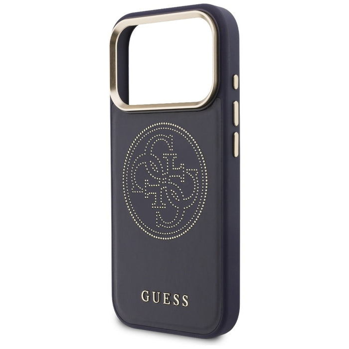 Guess Перфориран 4G MagSafe калъф за iPhone 17 Pro Max - син