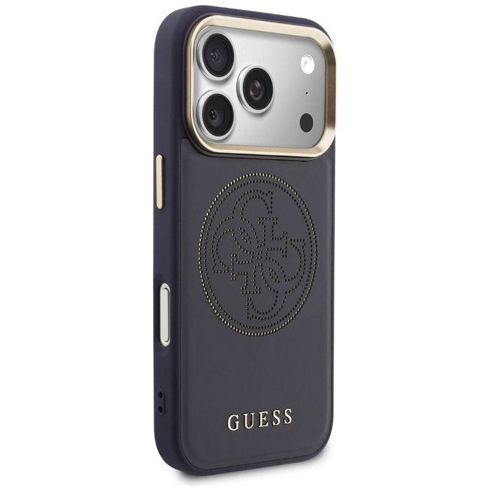 Guess Перфориран 4G MagSafe калъф за iPhone 17 Pro Max - син