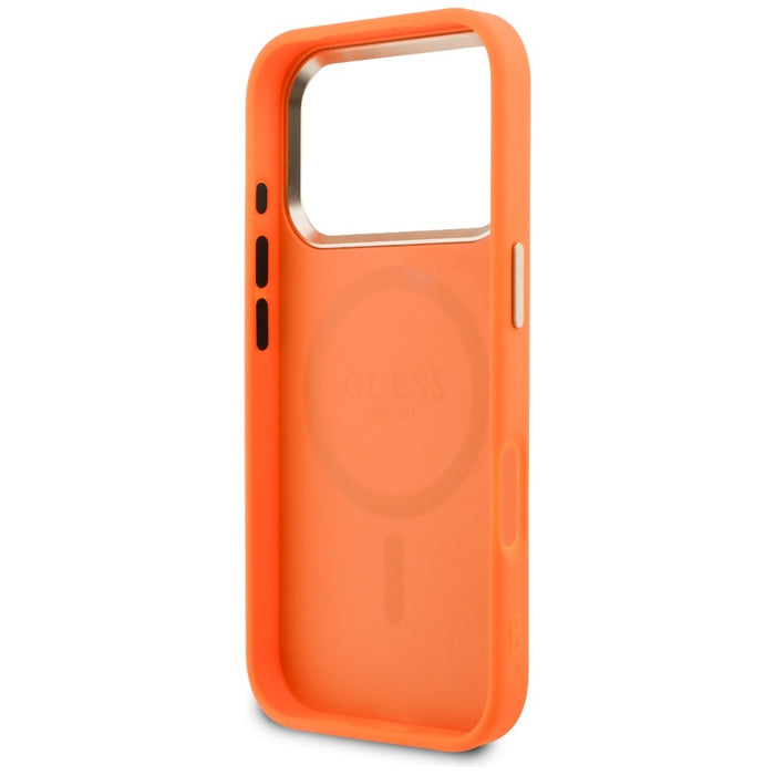 Guess Перфориран 4G MagSafe калъф за iPhone 17 Pro Max - оранжев