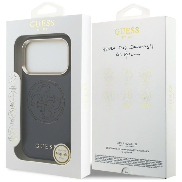 Перфориран калъф Guess 4G MagSafe за iPhone 17 Pro - син