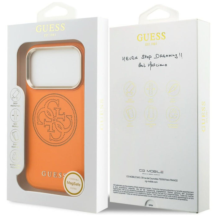 Перфориран калъф Guess 4G MagSafe за iPhone 17 Pro - оранжев