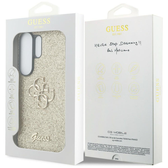 Калъф Guess Fixed Glitter Big 4G Metal Logo за Samsung Galaxy S26 Ultra - златен