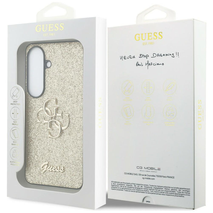 Калъф Guess Fixed Glitter Big 4G Metal Logo за Samsung Galaxy S26 - златист