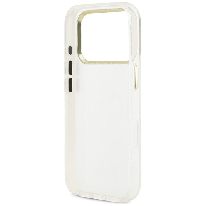 Метален калъф Guess IML 4G Script за iPhone 17 Pro Max - бял