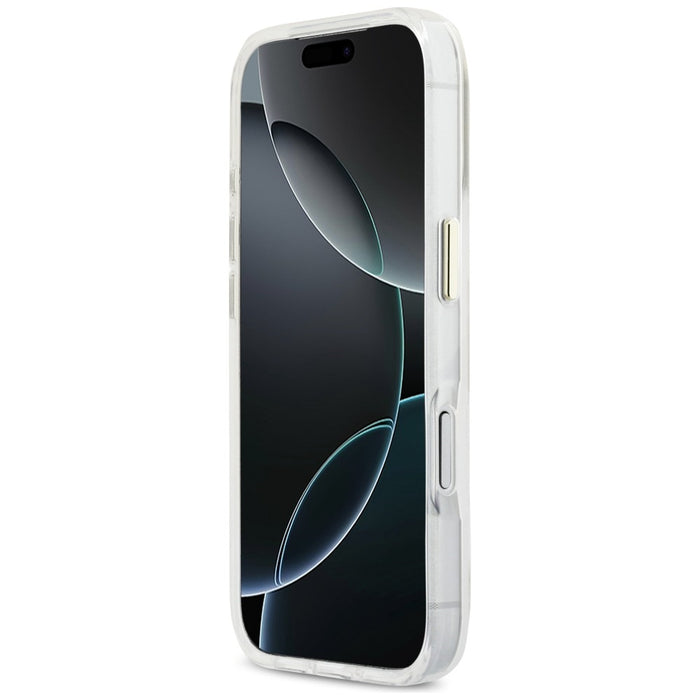 Метален калъф Guess IML 4G Script за iPhone 17 Pro Max - бял