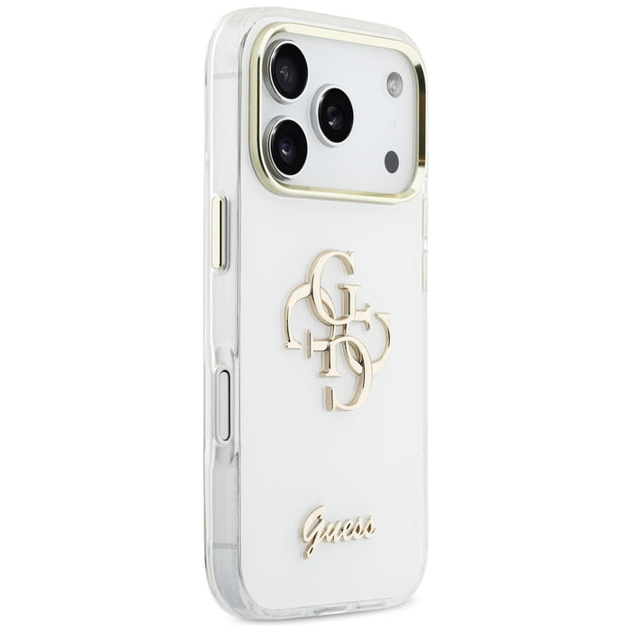 Метален калъф Guess IML 4G Script за iPhone 17 Pro Max - бял