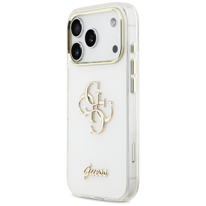 Метален калъф Guess IML 4G Script за iPhone 17 Pro Max - бял