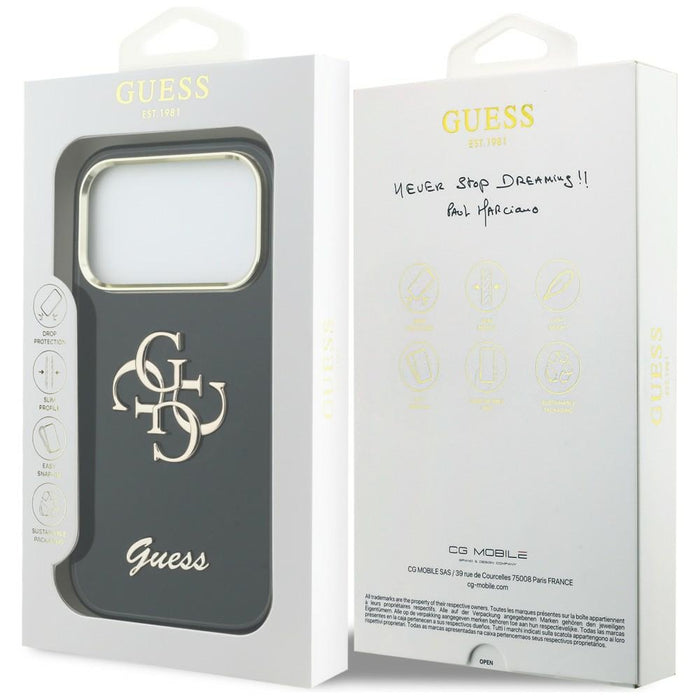 Метален калъф Guess IML 4G Script за iPhone 17 Pro Max - черен