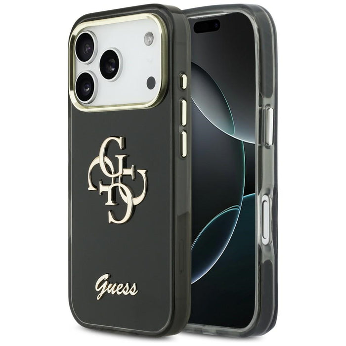 Метален калъф Guess IML 4G Script за iPhone 17 Pro Max - черен