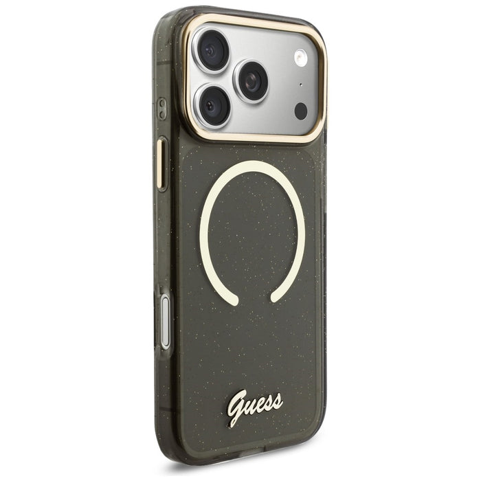 Калъф Guess IML Glitters Script Strap MagSafe за iPhone 17 Pro Max - черен