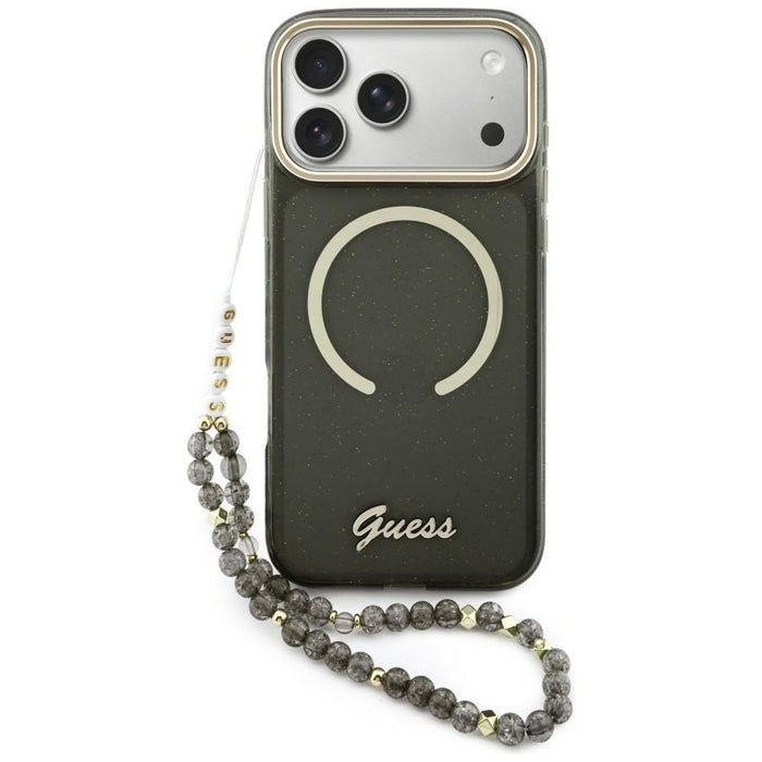 Калъф Guess IML Glitters Script Strap MagSafe за iPhone 17 Pro Max - черен