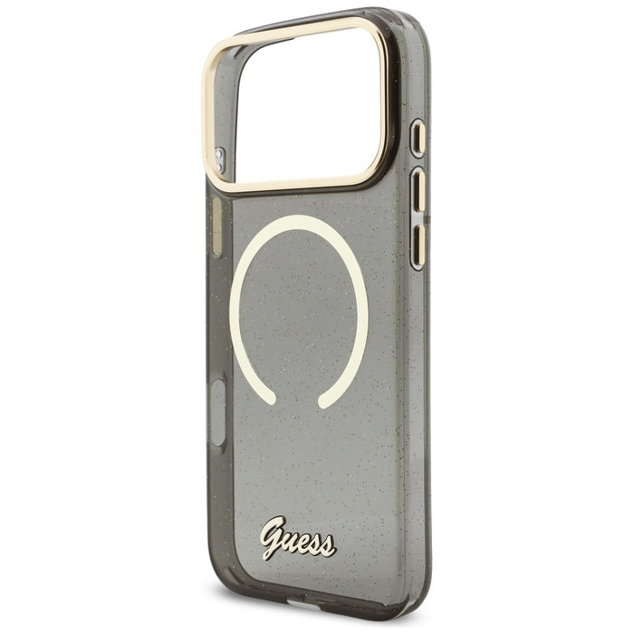 Калъф Guess IML Glitters Script Strap MagSafe за iPhone 17 Pro Max - черен