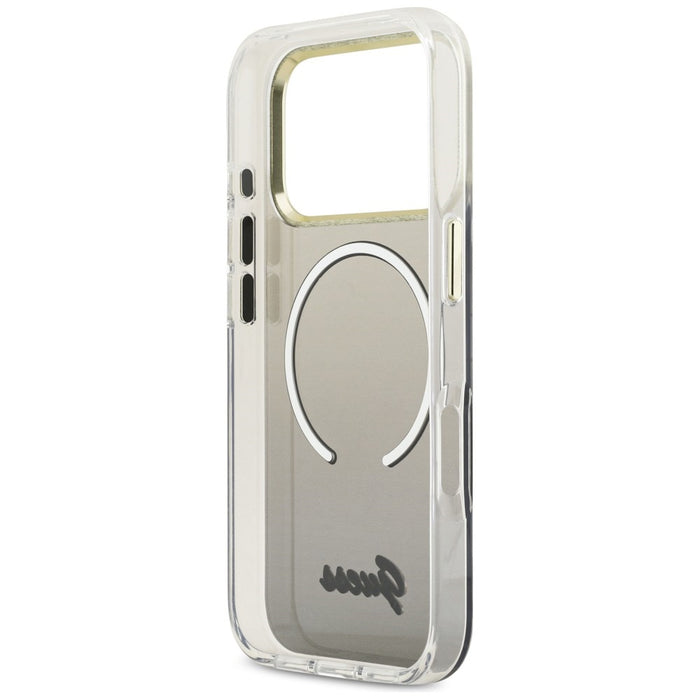 Метален калъф Guess IML Gradient Script MagSafe за iPhone 17 Pro - черен