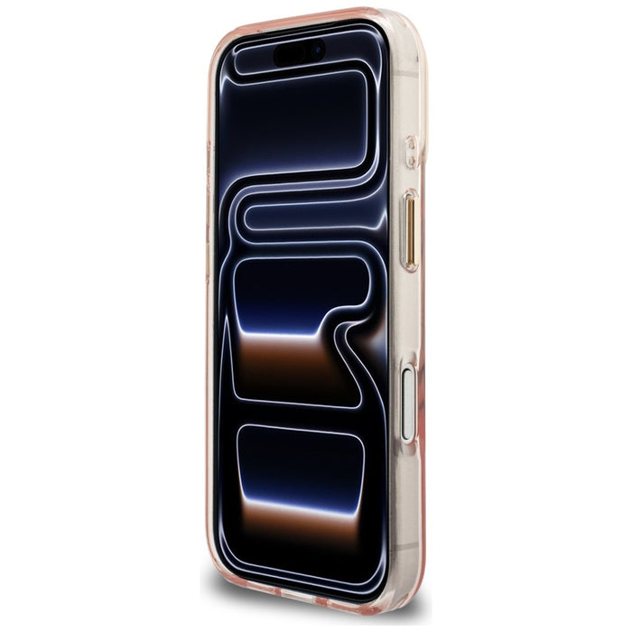 Метален калъф Guess IML Script MagSafe за iPhone 17 Pro Max - розов