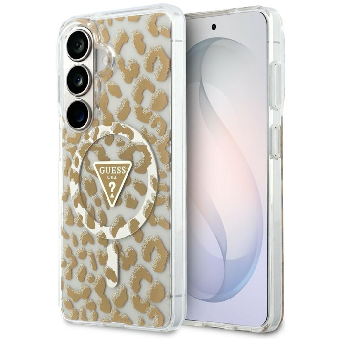 Калъф Guess IML Leopard Print Triangle MagSafe за Samsung Galaxy S26 - кафяв
