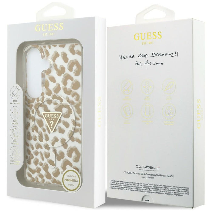 Калъф Guess IML Leopard Print Triangle MagSafe за Samsung Galaxy S26 - кафяв