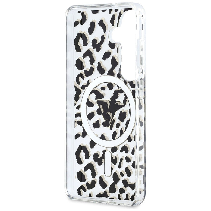 Калъф Guess IML Leopard Print Triangle MagSafe за Samsung Galaxy S26 - черен