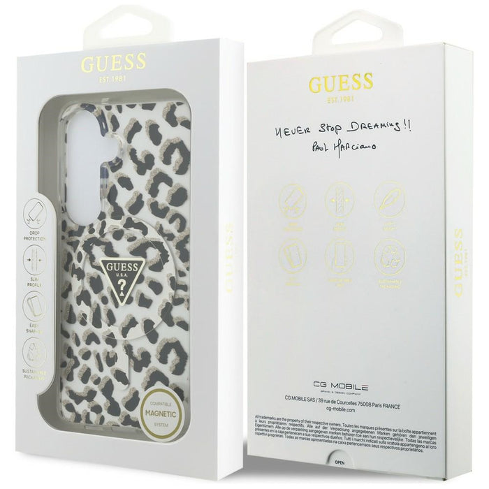 Калъф Guess IML Leopard Print Triangle MagSafe за Samsung Galaxy S26 - черен
