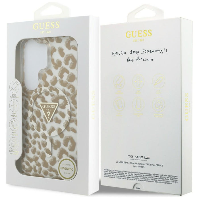 Калъф Guess IML Leopard Print Triangle MagSafe за Samsung Galaxy S26 Ultra - кафяв