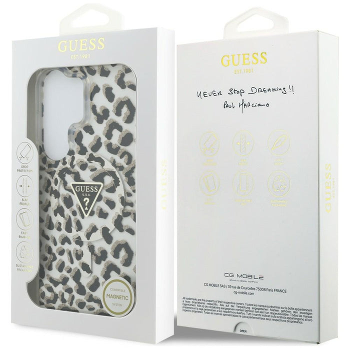 Калъф Guess IML Leopard Print Triangle MagSafe за Samsung Galaxy S26 Ultra - черен