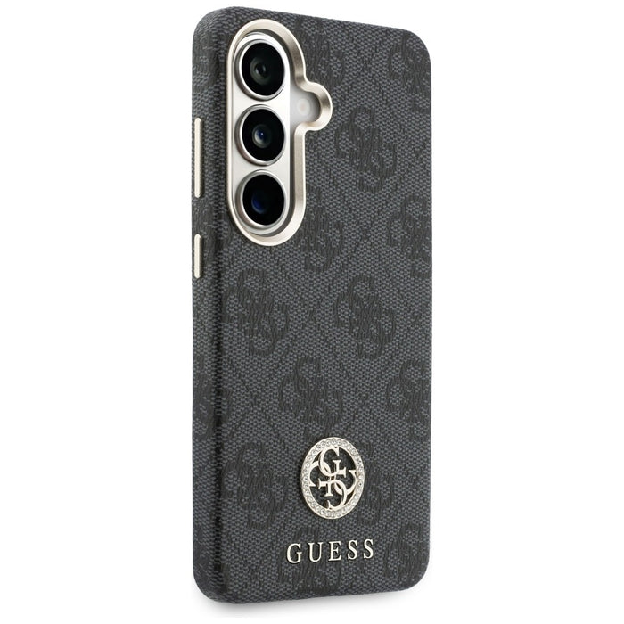 Калъф Guess 4G с кристали и кръгло лого MagSafe за Samsung Galaxy S26 - черен