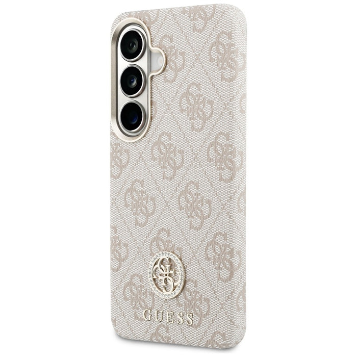 Калъф Guess 4G Rhinestone с кръгло лого MagSafe за Samsung Galaxy S26 - розов