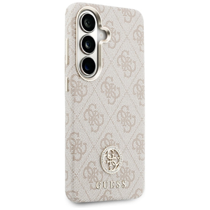 Калъф Guess 4G Rhinestone с кръгло лого MagSafe за Samsung Galaxy S26 - розов